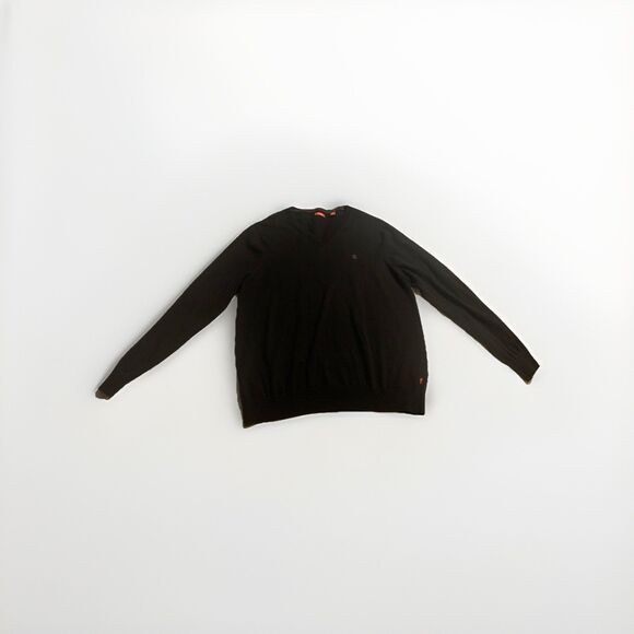 IZOD Mens Size XL Black Cotton V-Neck Sweater Logo Preppy Classic Knit Pullover - Picture 1 of 4